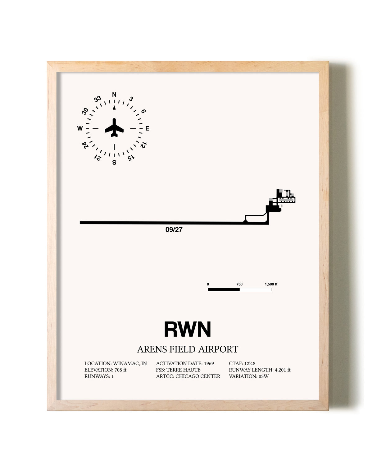 Arens Field Airport framed wall art in white frame
