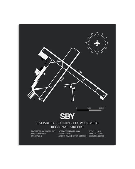 Gray Framed Salisbury-Ocean City Wicomico Regional Airport layout wall art poster