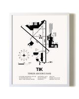 Tinker Air Force Base airport map poster in oak frame