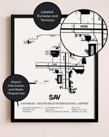 Framed Savannah / Hilton Head International Airport layout wall art poster