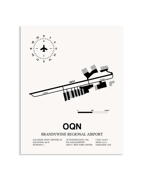 Gray Brandywine Regional Airport framed poster displayed in an airplane hangar