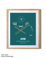 Ann Arbor Municipal Airport airport map poster in oak frame with mat