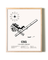 Columbus Airport framed wall art in white frame