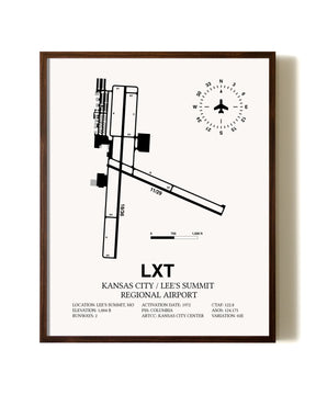 Kansas City / Lee's Summit Regional Airport aviation print in walnut frame