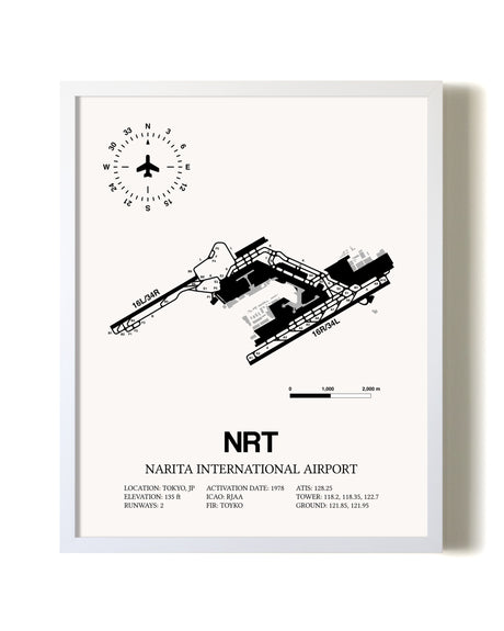 Narita International Airport airport map poster in oak frame