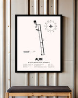 Austin Municipal Airport framed poster displayed in an airplane hangar