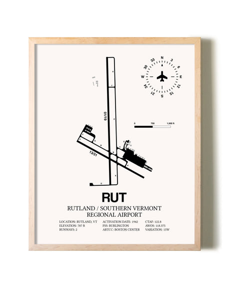 Rutland / Southern Vermont Regional Airport framed wall art in white frame