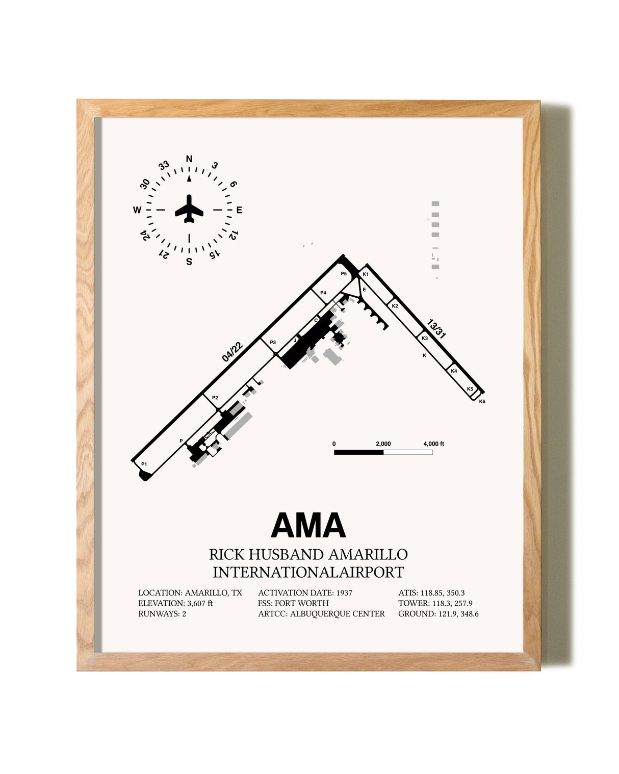 Rick Husband Amarillo International Airport framed print in natural wood frame