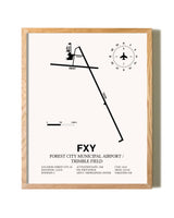Forest City Municipal Airport / Trimble Field framed print in natural wood frame