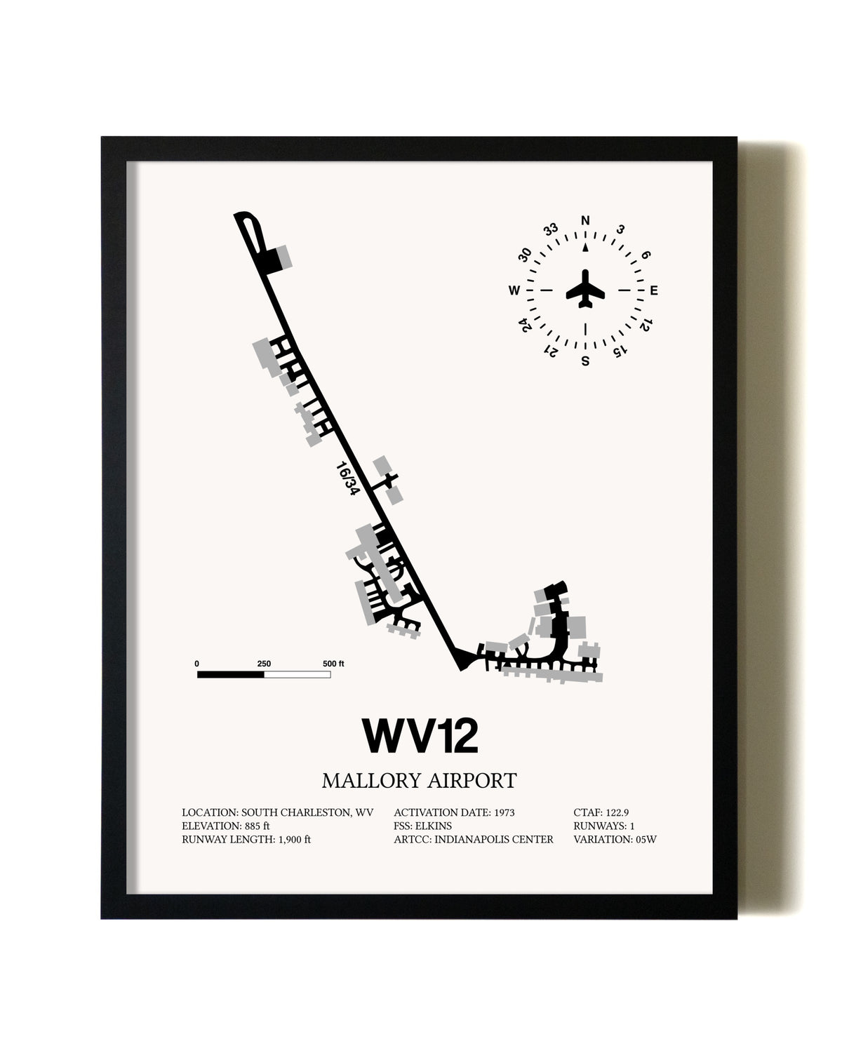Framed Mallory Airport wall art poster in black frame