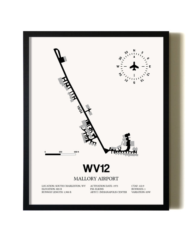 Framed Mallory Airport wall art poster in black frame