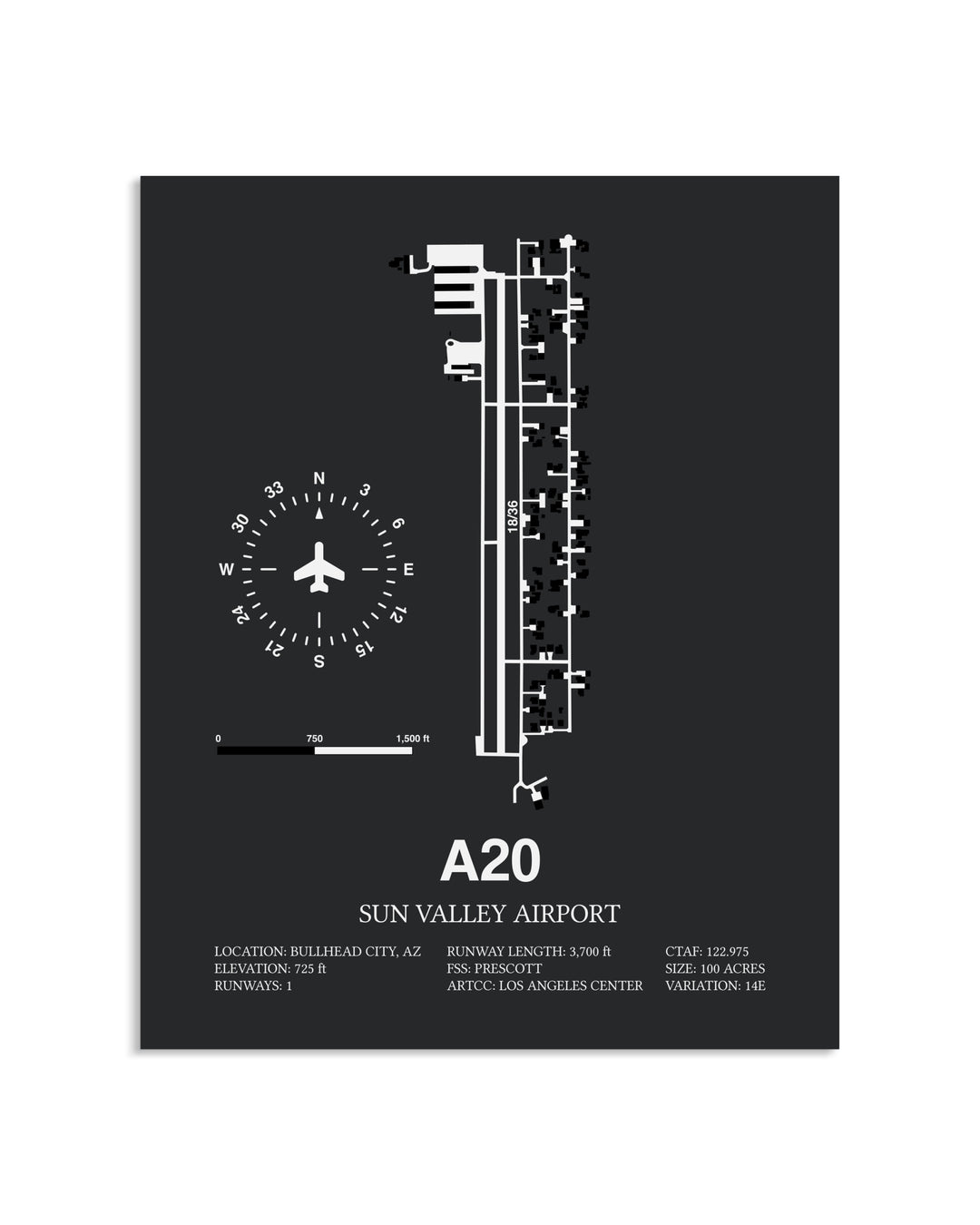 Gray Framed Sun Valley Airport layout wall art poster