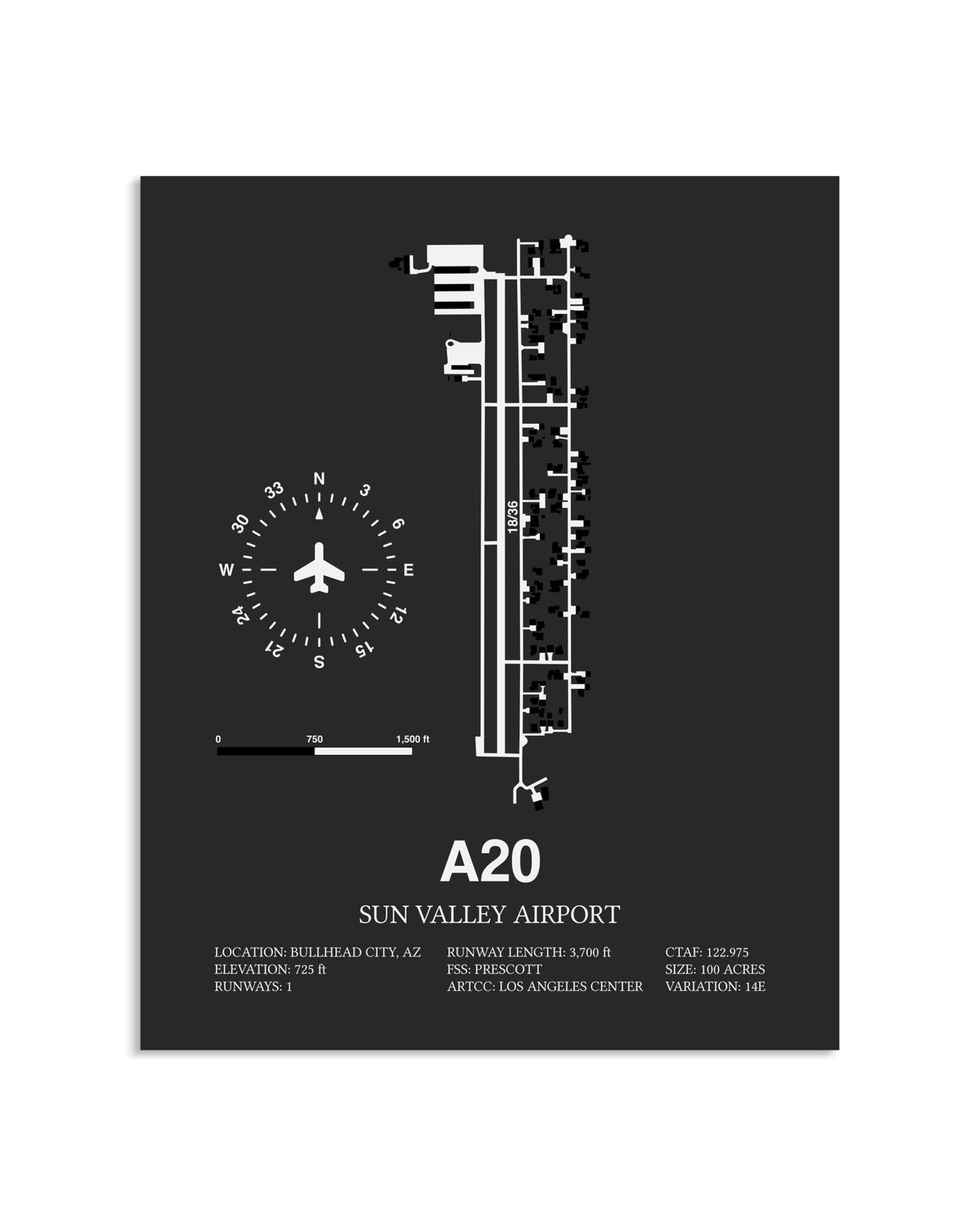 Gray Framed Sun Valley Airport layout wall art poster