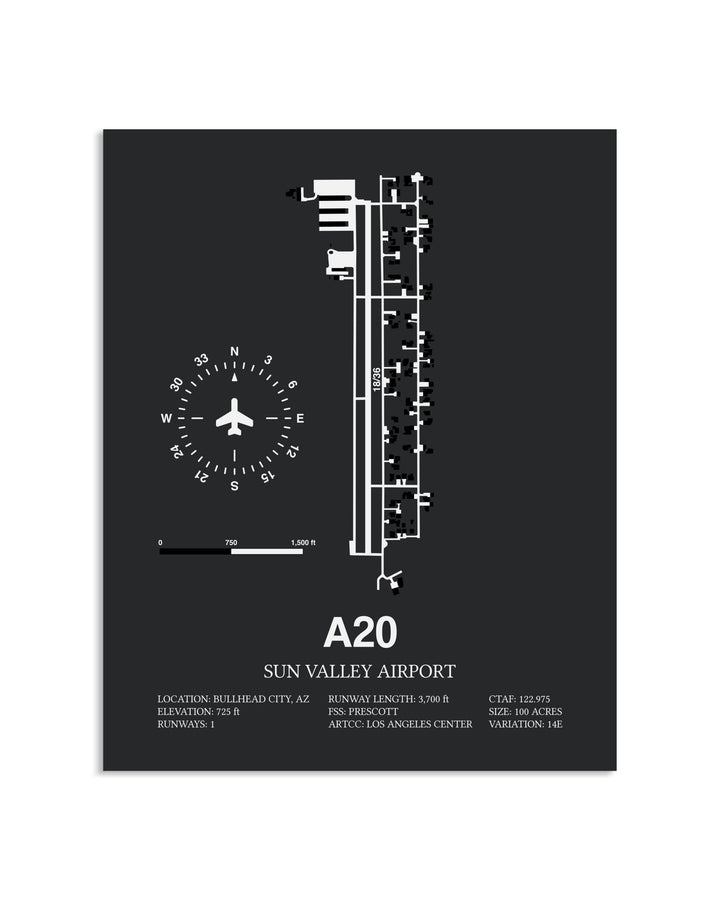 Gray Framed Sun Valley Airport layout wall art poster