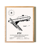 Fulton County Executive Airport / Charlie Brown Field framed print in natural wood frame