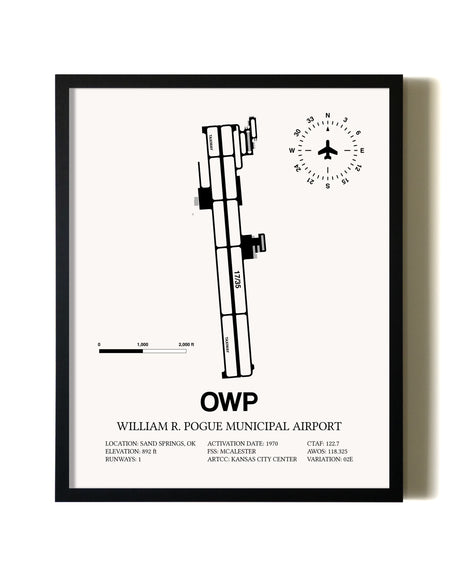 Framed William R. Pogue Municipal Airport wall art poster in black frame