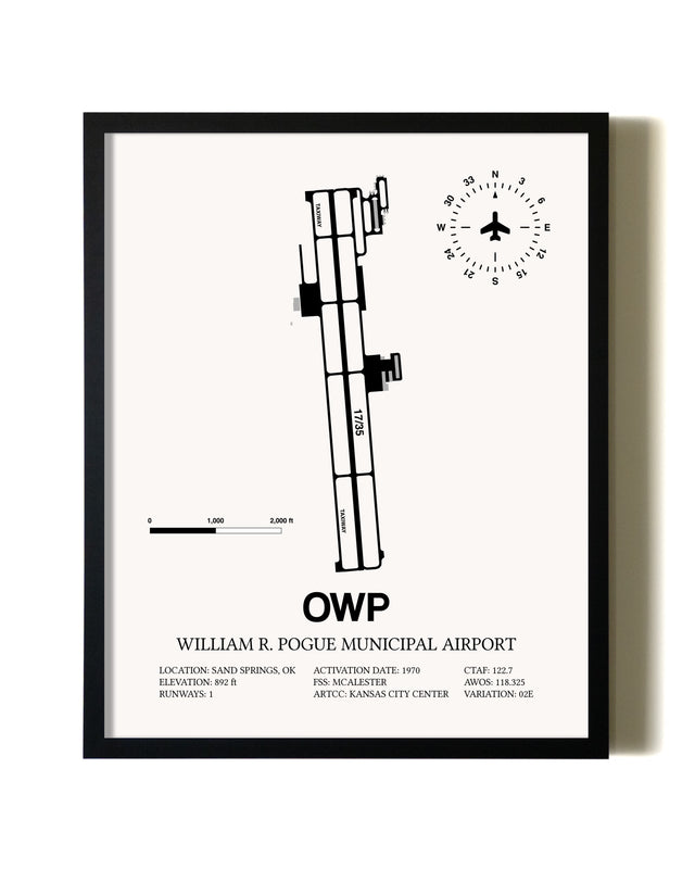 Framed William R. Pogue Municipal Airport wall art poster in black frame