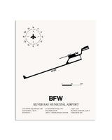 Gray Silver Bay Municipal Airport framed poster displayed in an airplane hangar
