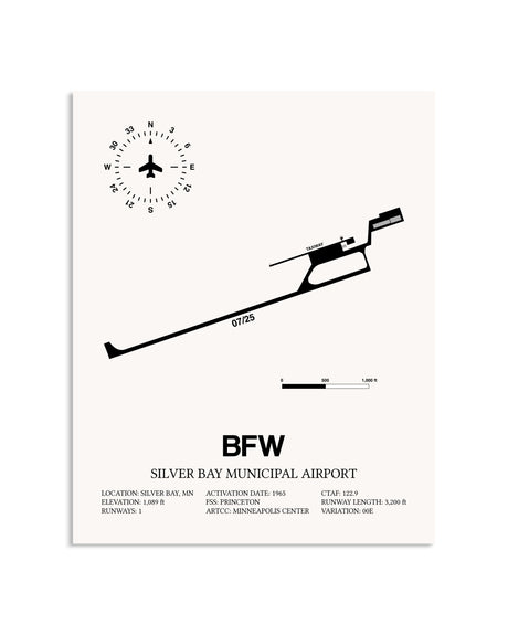 Gray Silver Bay Municipal Airport framed poster displayed in an airplane hangar