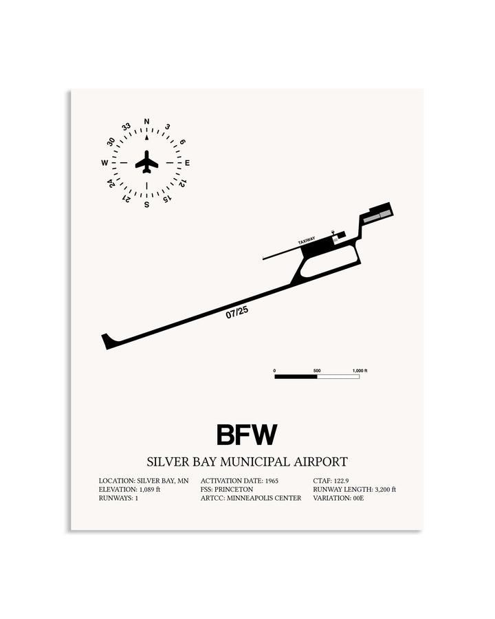 Gray Silver Bay Municipal Airport framed poster displayed in an airplane hangar