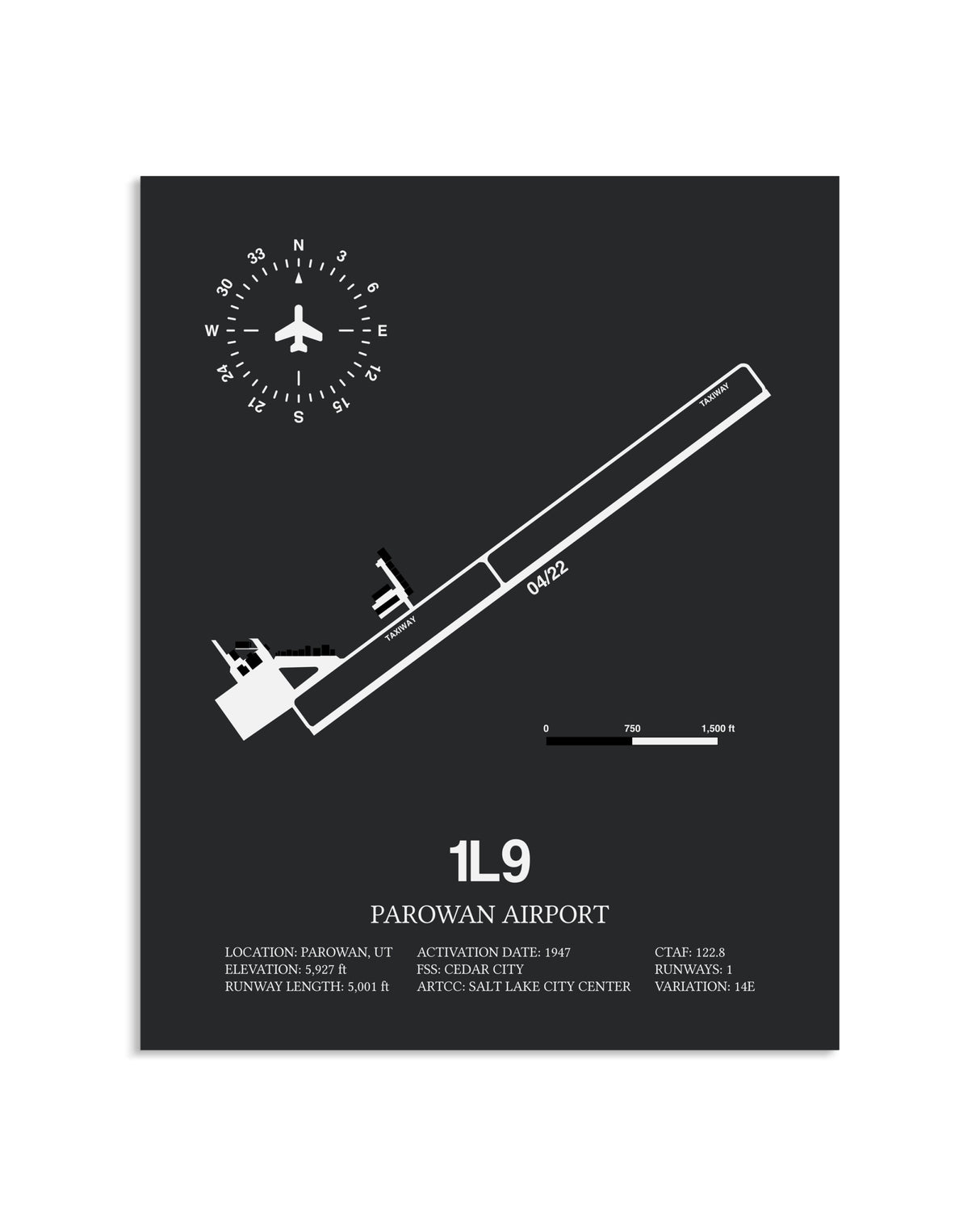 Gray Framed Parowan Airport layout wall art poster