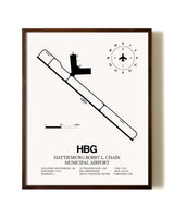 Hattiesburg Bobby L. Chain Municipal Airport aviation print in walnut frame