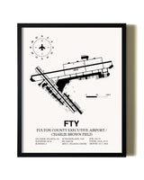 Framed Fulton County Executive Airport / Charlie Brown Field wall art poster in black frame