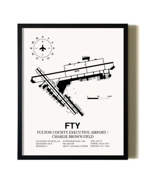 Framed Fulton County Executive Airport / Charlie Brown Field wall art poster in black frame