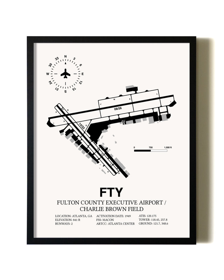 Framed Fulton County Executive Airport / Charlie Brown Field wall art poster in black frame