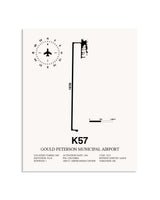 Gray Gould Peterson Municipal Airport framed poster displayed in an airplane hangar