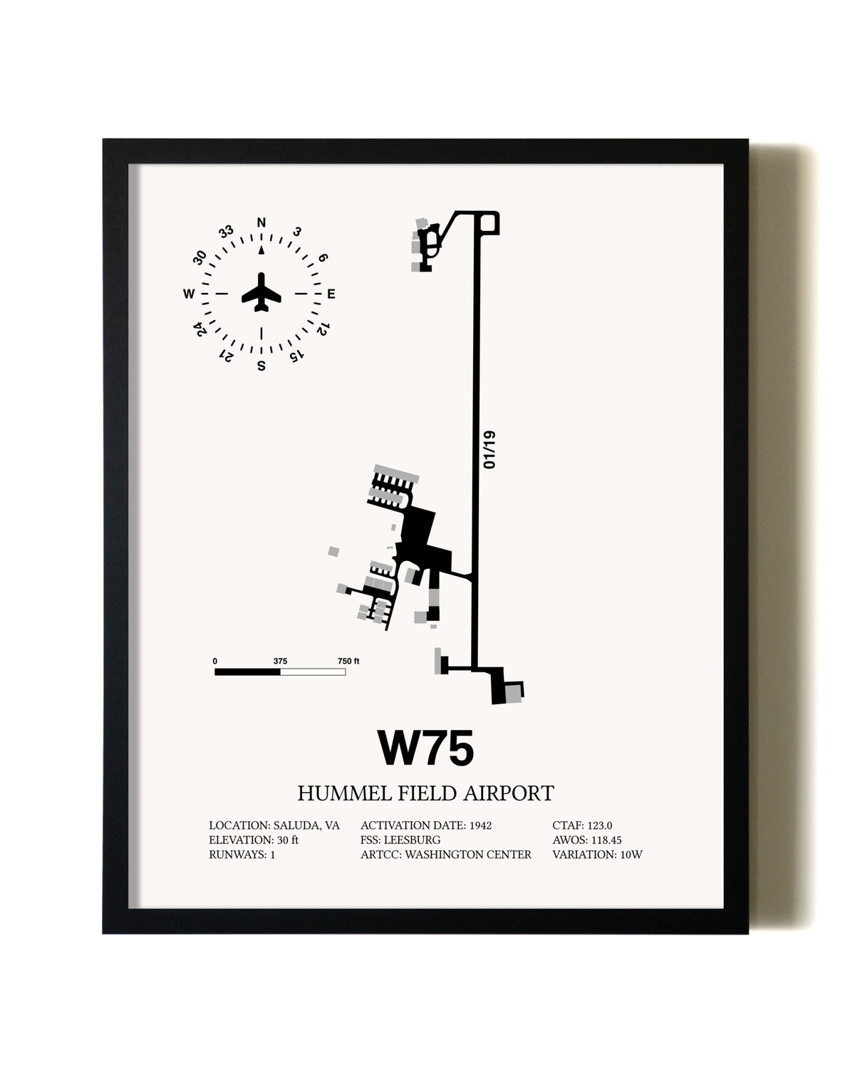 Framed Hummel Field Airport wall art poster in black frame