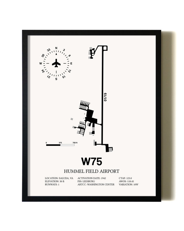 Framed Hummel Field Airport wall art poster in black frame