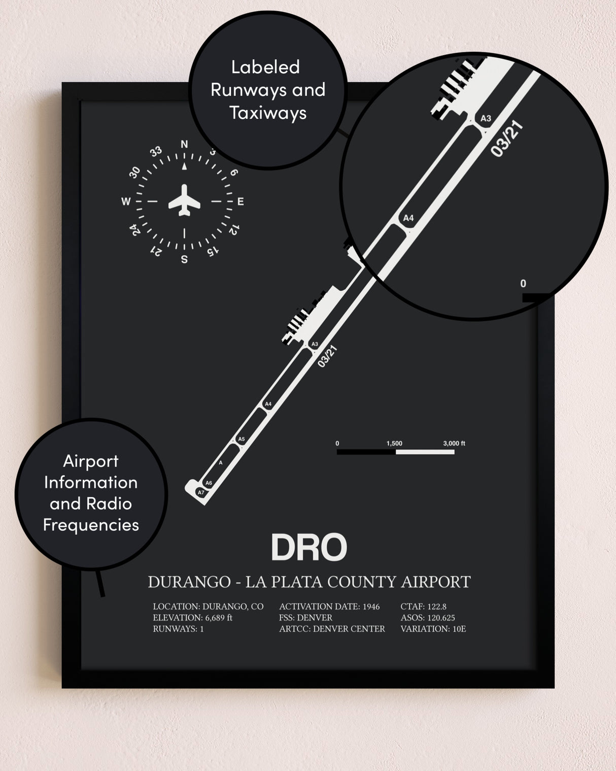 Durango-La Plata County Airport poster size comparison chart