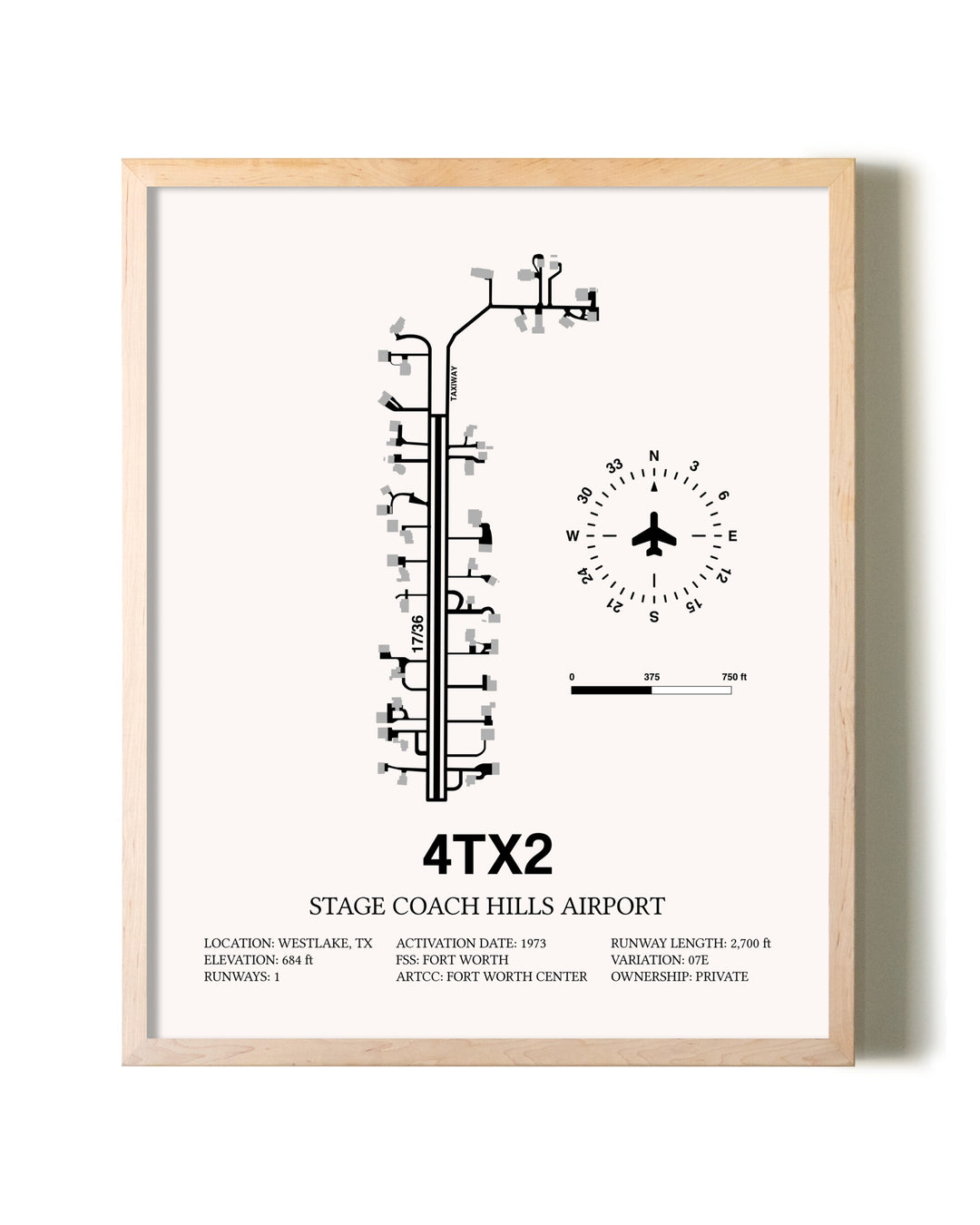 Stage Coach Hills Airport framed wall art in white frame