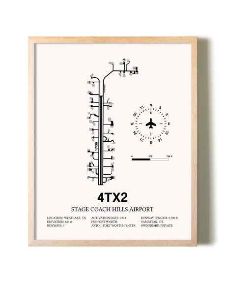 Stage Coach Hills Airport framed wall art in white frame
