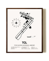 Tuscaloosa National Airport aviation print in walnut frame
