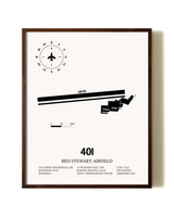 Red Stewart Airfield aviation print in walnut frame