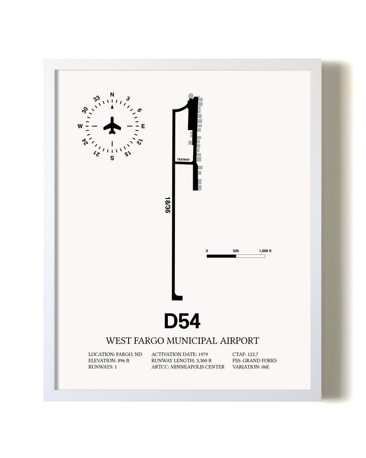 West Fargo Municipal Airport airport map poster in oak frame