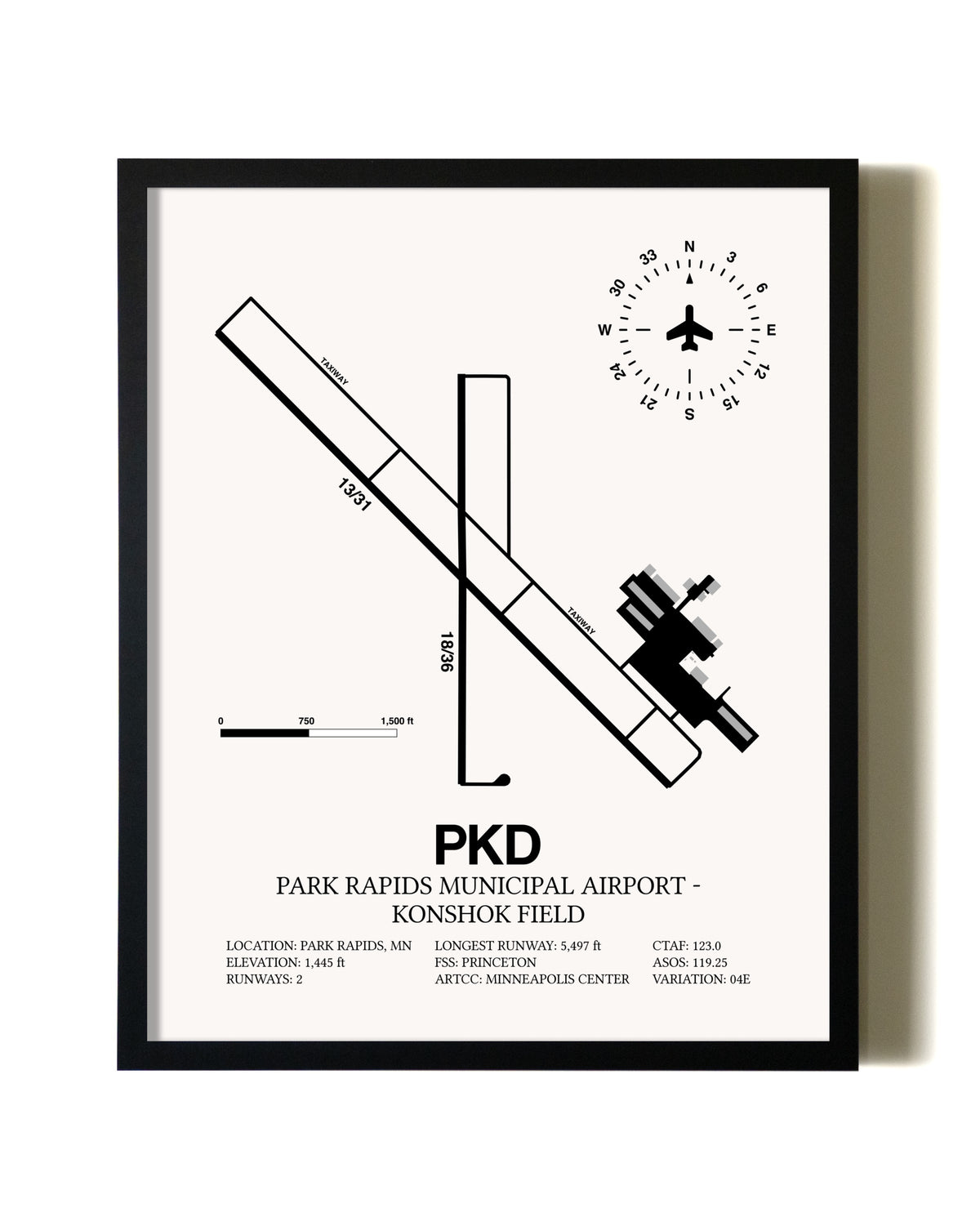 Framed Park Rapids Municipal Airport-Konshok Field wall art poster in black frame