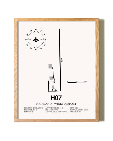 Highland-Winet Airport framed print in natural wood frame