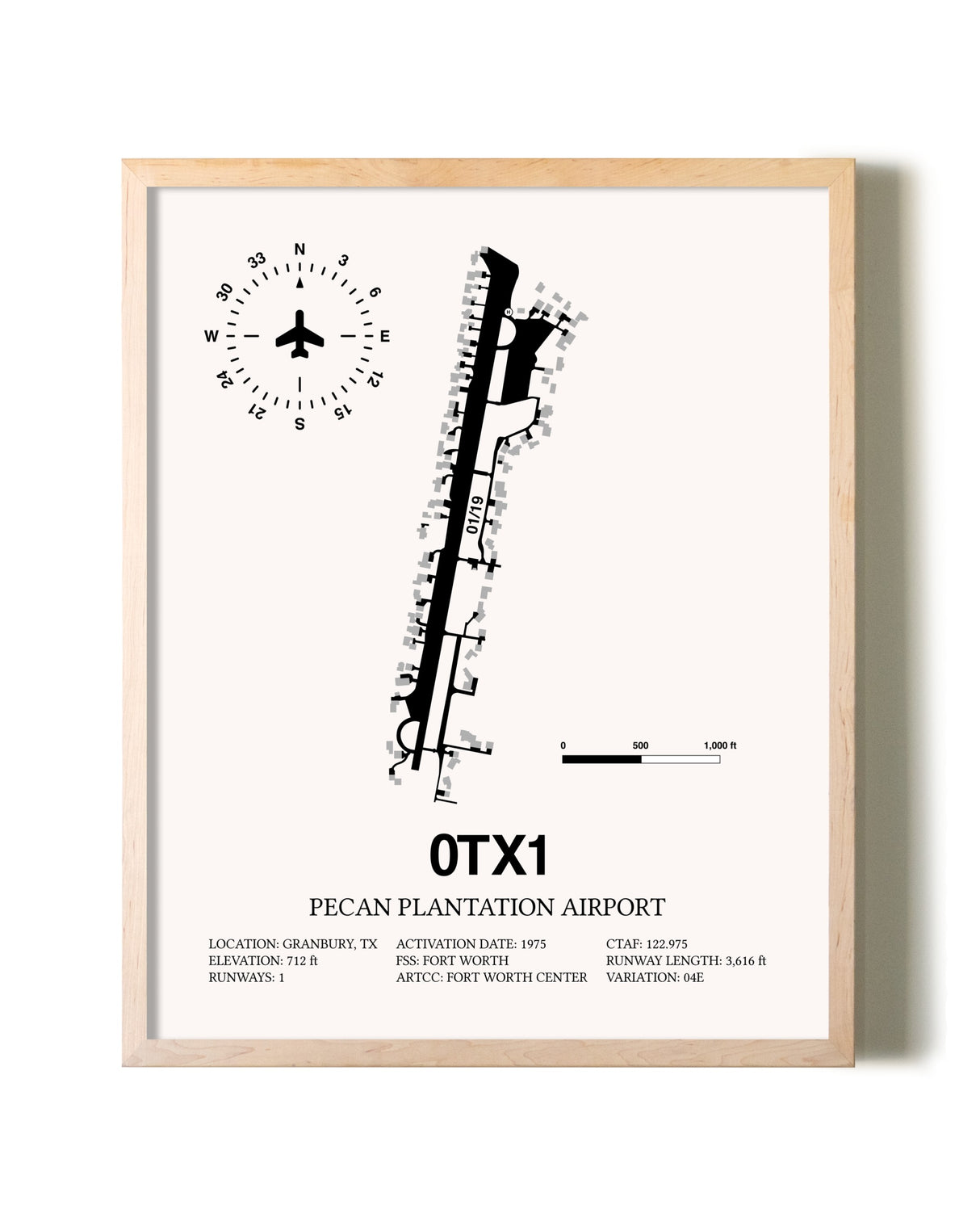 Pecan Plantation Airport framed wall art in white frame