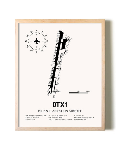 Pecan Plantation Airport framed wall art in white frame