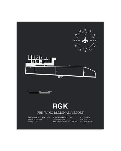 Gray Framed Red Wing Regional Airport layout wall art poster