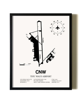 Framed TSTC Waco Airport wall art poster in black frame