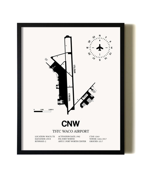Framed TSTC Waco Airport wall art poster in black frame