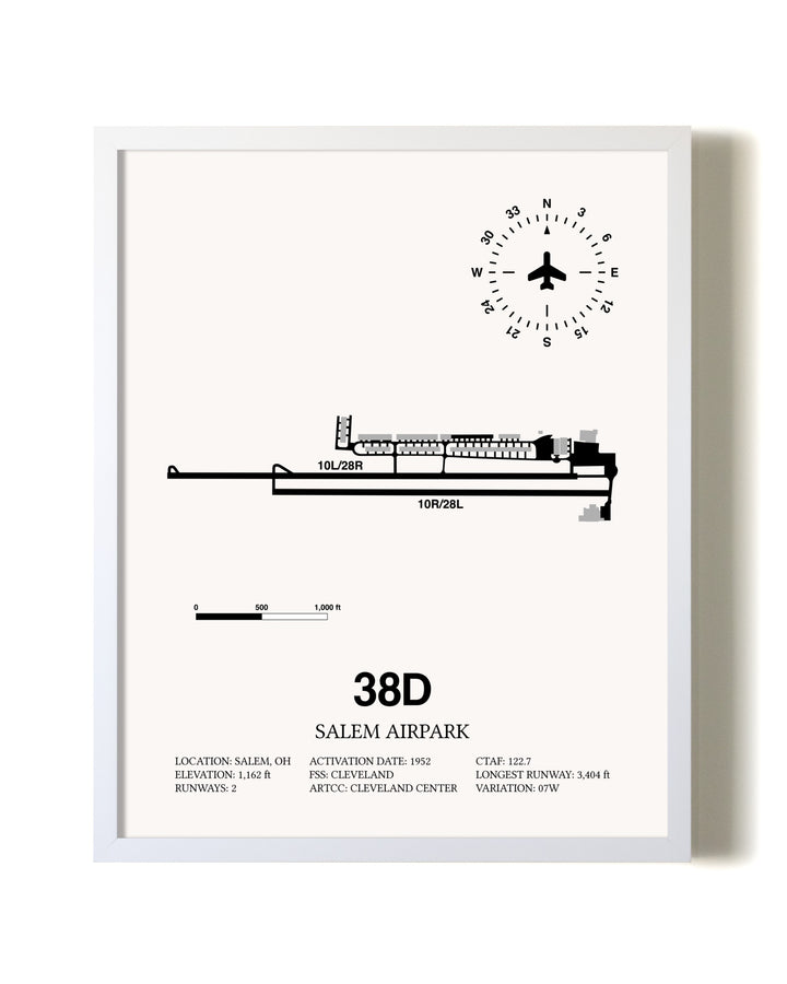 Salem Airpark airport map poster in oak frame