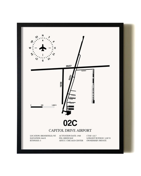 Framed Capitol Drive Airport wall art poster in black frame