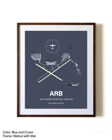 Ann Arbor Municipal Airport aviation print in walnut frame with mat