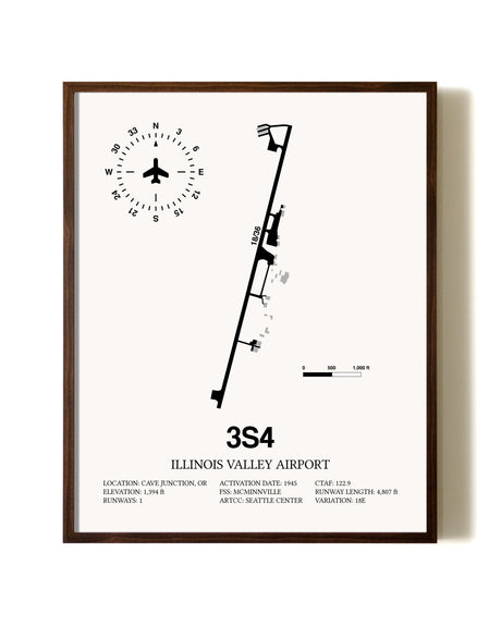 Illinois Valley Airport aviation print in walnut frame