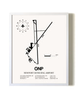 Newport Municipal Airport airport map poster in oak frame